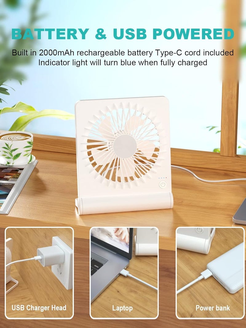 Tevelecin Small Desk Fan,Rechargeable USB Fan Battery Operated,Ultra Quiet, Strong Wind, 3 Speeds Travel Fans - Image 5